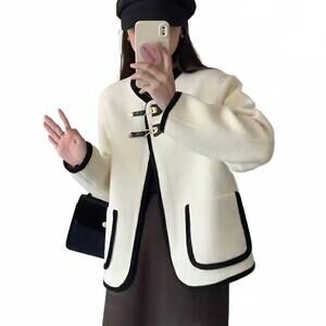 NEW YOLLY soft boarder edge buckle cardigan in white